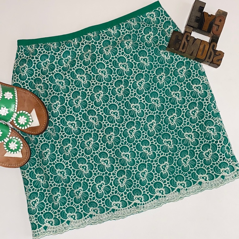 J. CREW Kelly Green/White Floral Eyelet Skirt 2